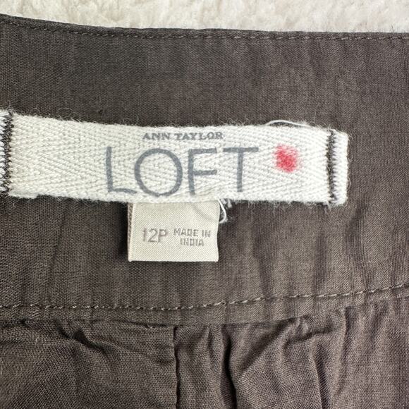 Ann Taylor Loft Skirt Womens 12 Petite A Line Eyelet Hem Lined Casual Brown - Picture 9 of 10